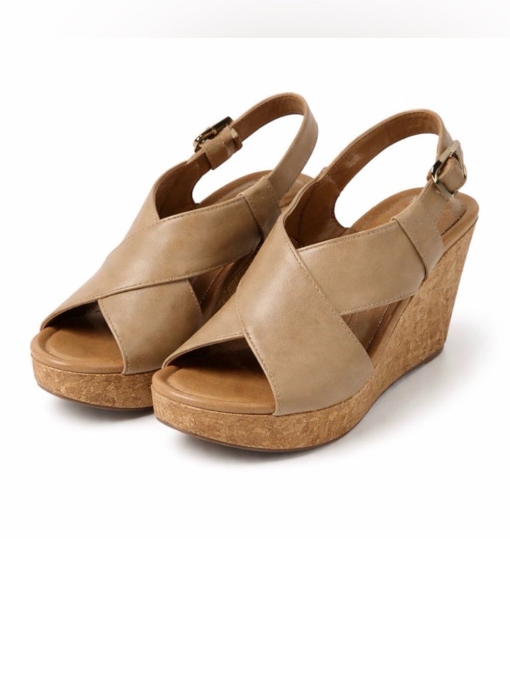 Kenneth Cole Reaction Beige Cork‎ Wegdes Strappy Heels Sandals Size 8.5